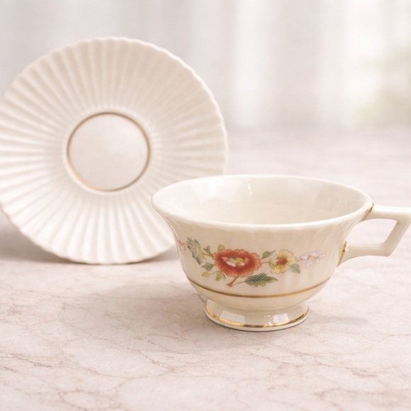 Lenox Temple Blossom Footed Cup & Saucer Set of 4 Floral Gold Trim China - Picture 3 of 17